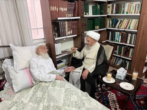 عیادت آیت الله سبحانی از آیت الله نوری همدانی در قم